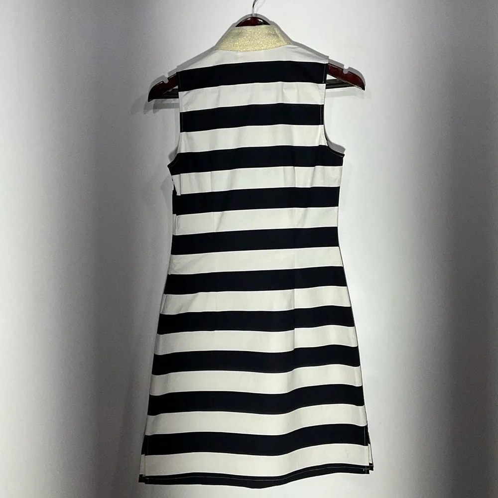STS Sail to Sable navy & white striped dress gold collar & neckline, side zip XS - Picture 13 of 16